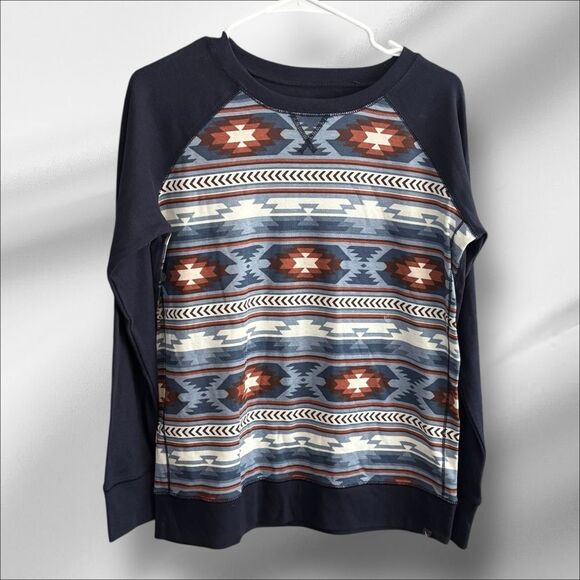Women’s Eddie Bauer Aztec Patterned Sweater - Navy and Multicolor size medium - Picture 1 of 5